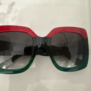 Gucci Red and Green Square Sunglasses